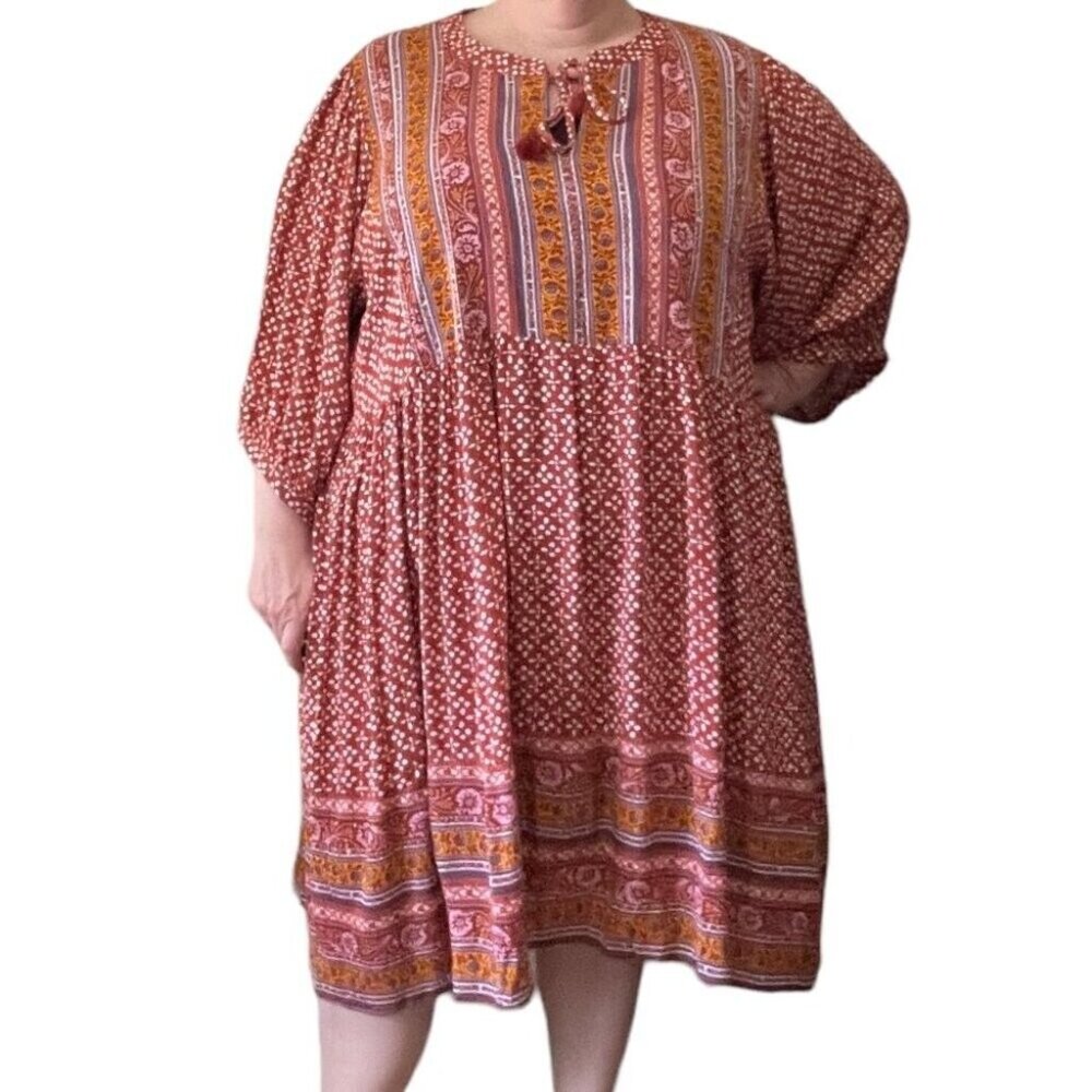 Knox Rose Womens S Small Boho‎ Flutter 3/4 Sleeve A-Line Dress Vacation 2022
